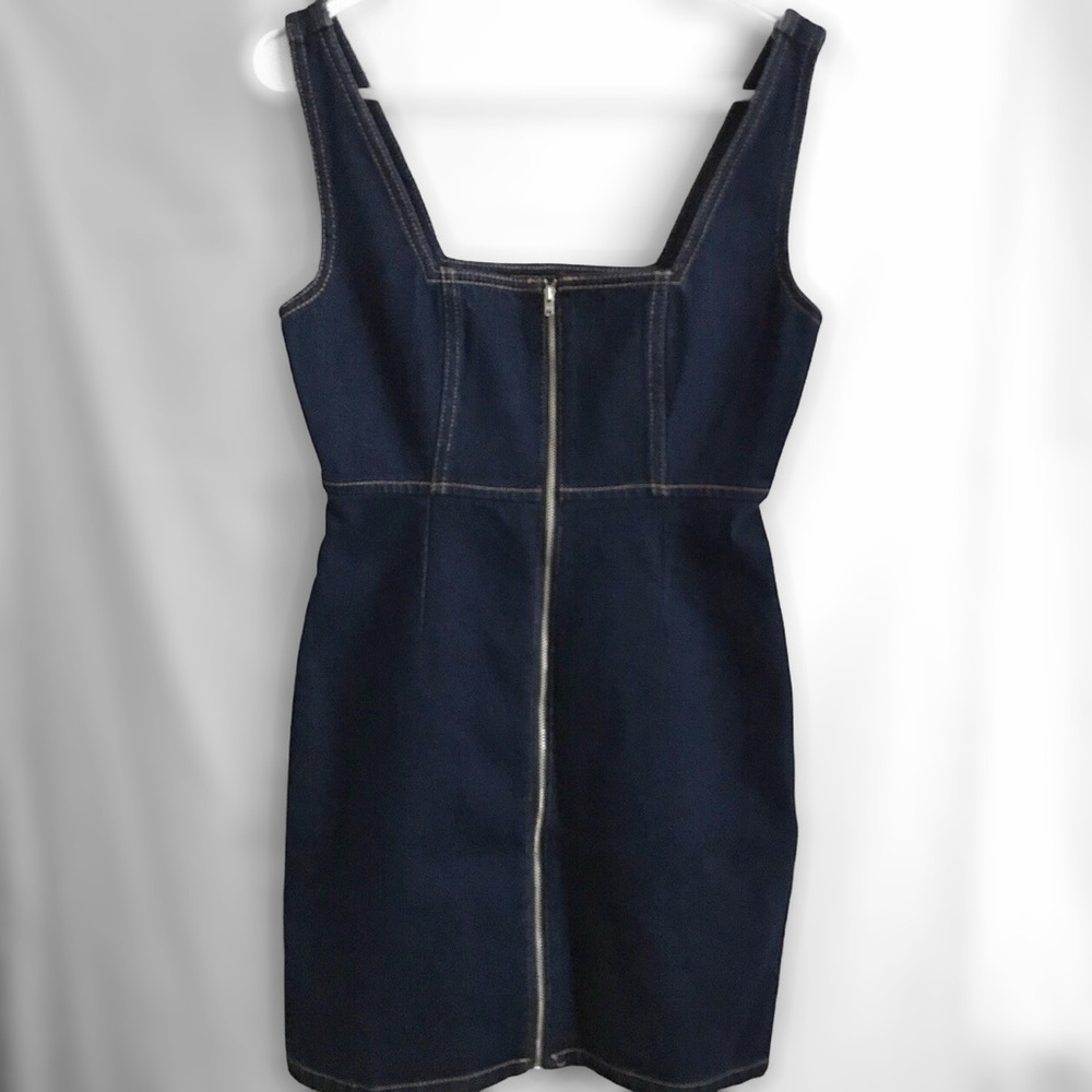 Denim Zip Front Mini Dress